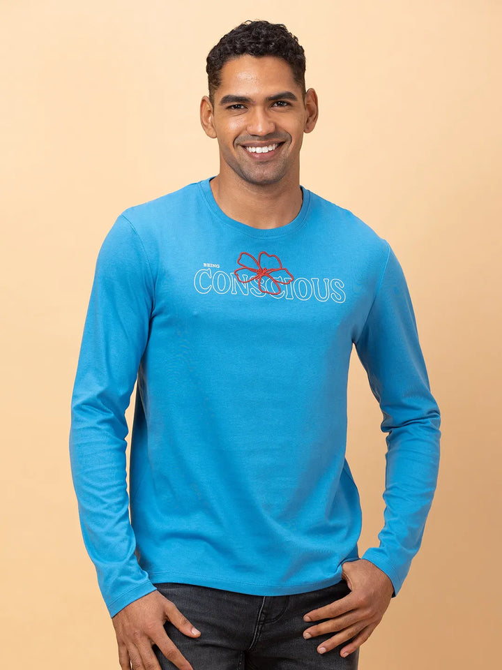 Blue Regular Fit Round Neck Men's T-Shirt by Being Human Clothing