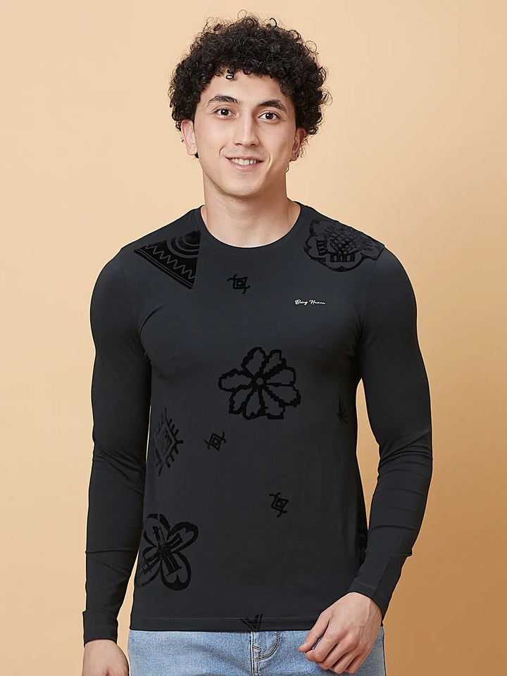 Charcoal Regular Fit Round Neck Men's T-Shirt by Being Human Clothing