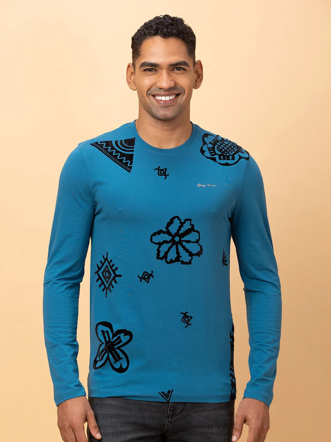 Deep Teal Regular Fit Round Neck Men's T-Shirt by Being Human Clothing