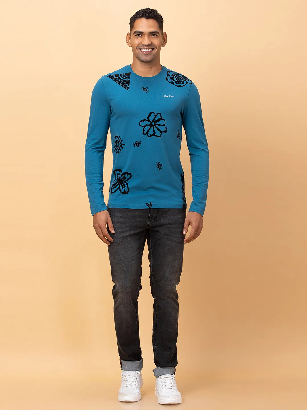 Deep Teal Regular Fit Round Neck Men's T-Shirt by Being Human Clothing