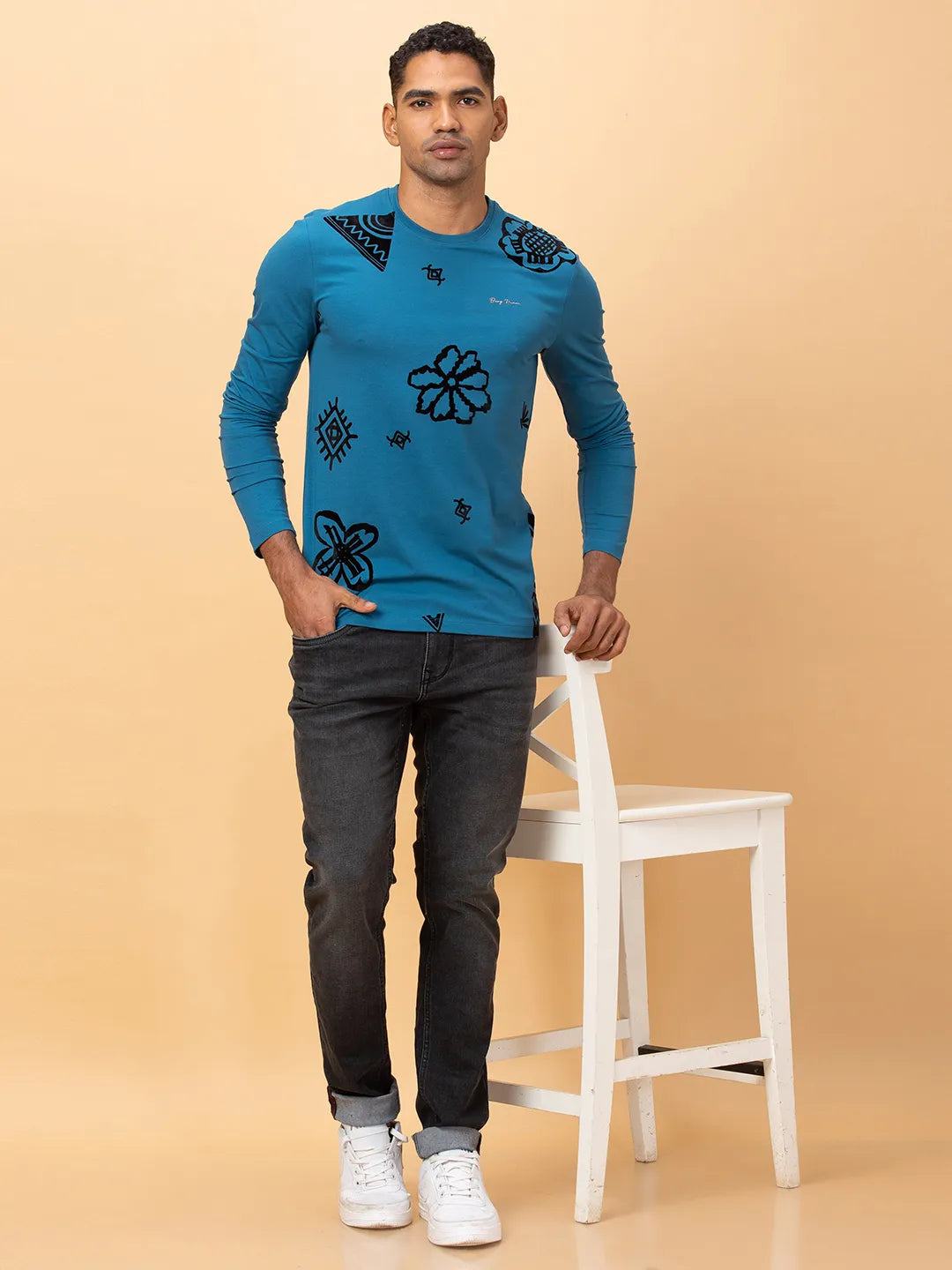 Deep Teal Regular Fit Round Neck Men's T-Shirt by Being Human Clothing