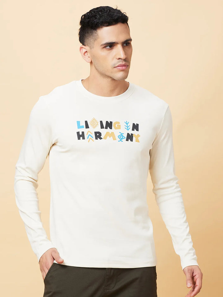 Beige Regular Fit Round Neck Men's T-Shirt by Being Human Clothing