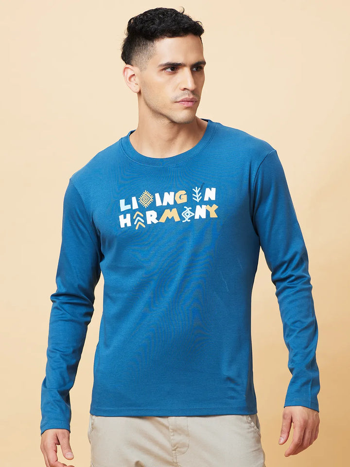 Deep Teal Regular Fit Round Neck Men's T-Shirt by Being Human Clothing