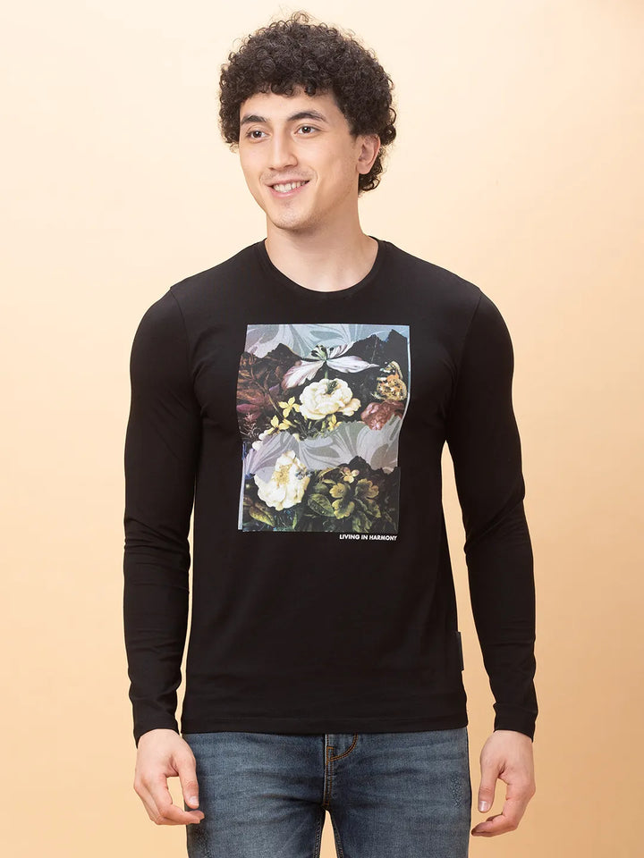 Black Regular Fit Round Neck Men's T-Shirt by Being Human Clothing