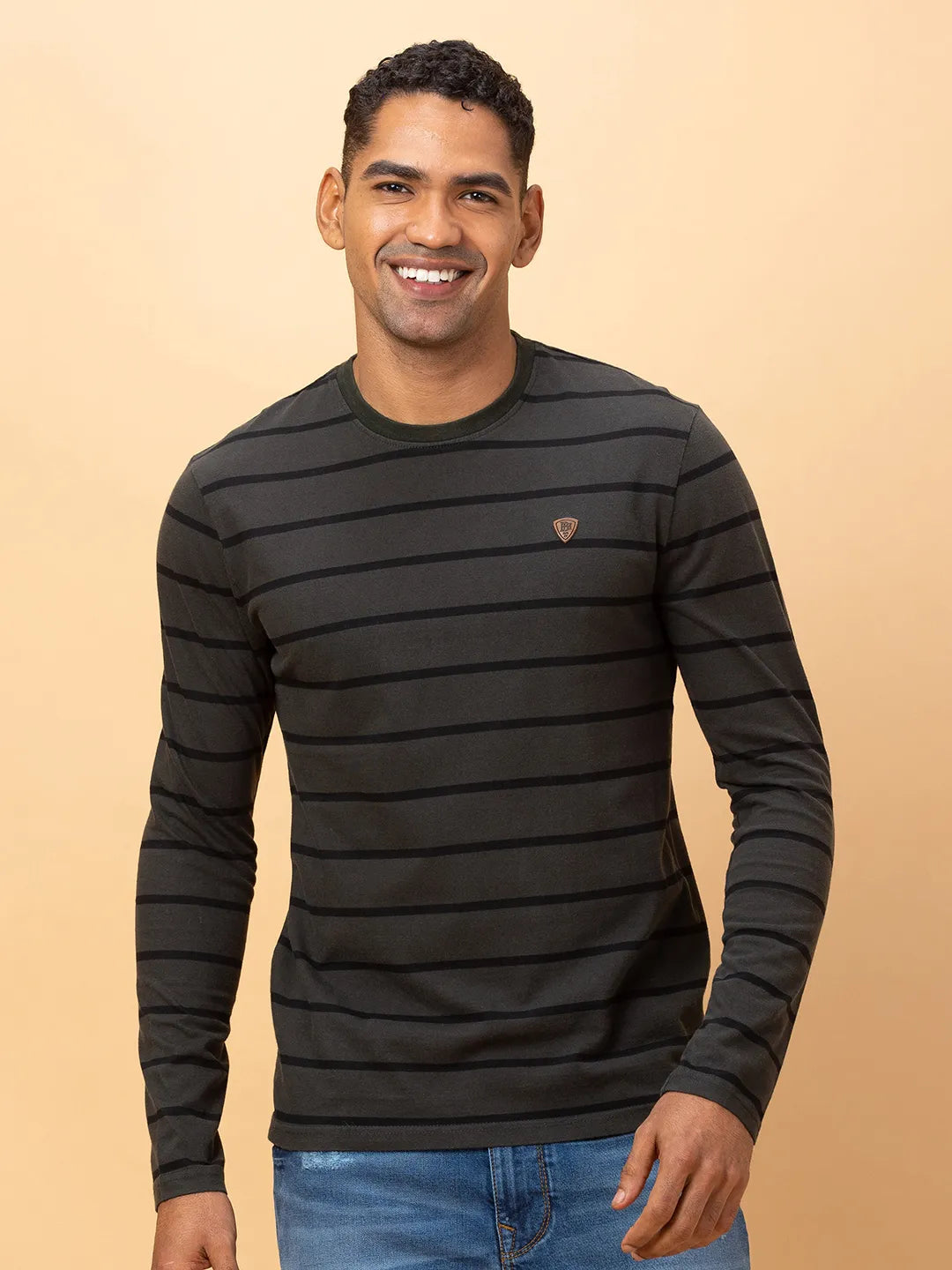 Olive Regular Fit Round Neck Mens' T-Shirt by Being Human Clothing