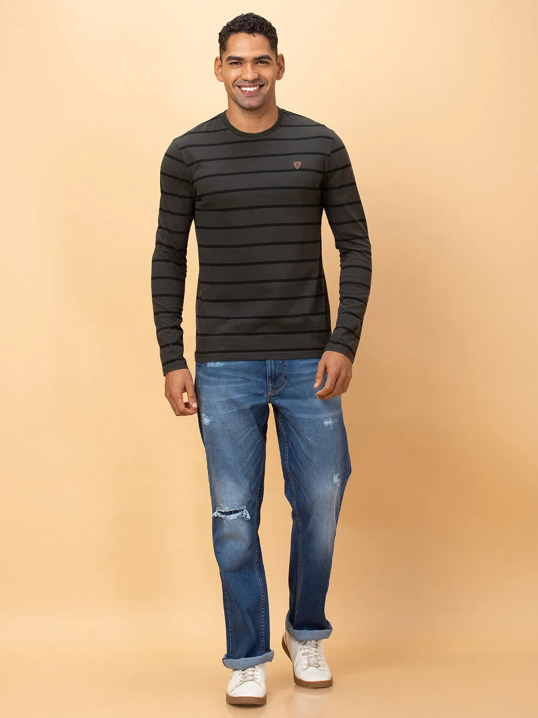 Olive Regular Fit Round Neck Mens' T-Shirt by Being Human Clothing