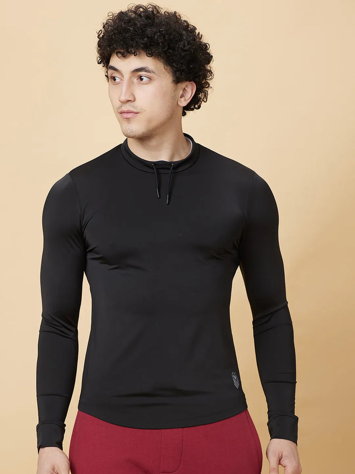 Black Regular Fit Full Sleeves Men's T-Shirt by Being Human Clothing