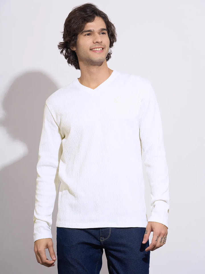 White Moderno Fit Men's Long Sleeves T-Shirt by Being Human Clothing