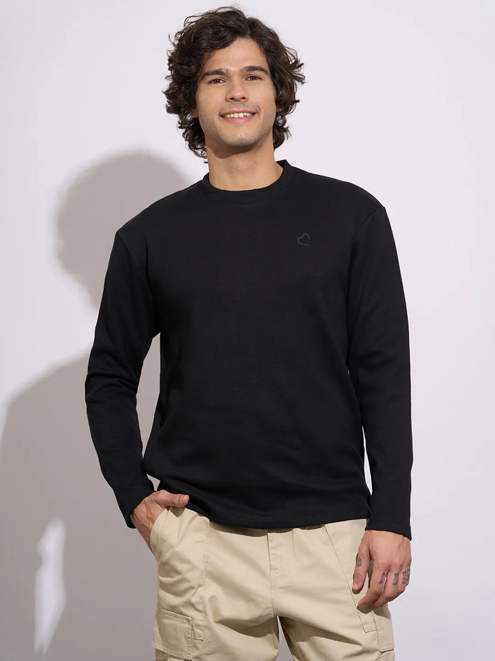 Black Easy Fit Men's Long Sleeves T-Shirt by Being Human Clothing