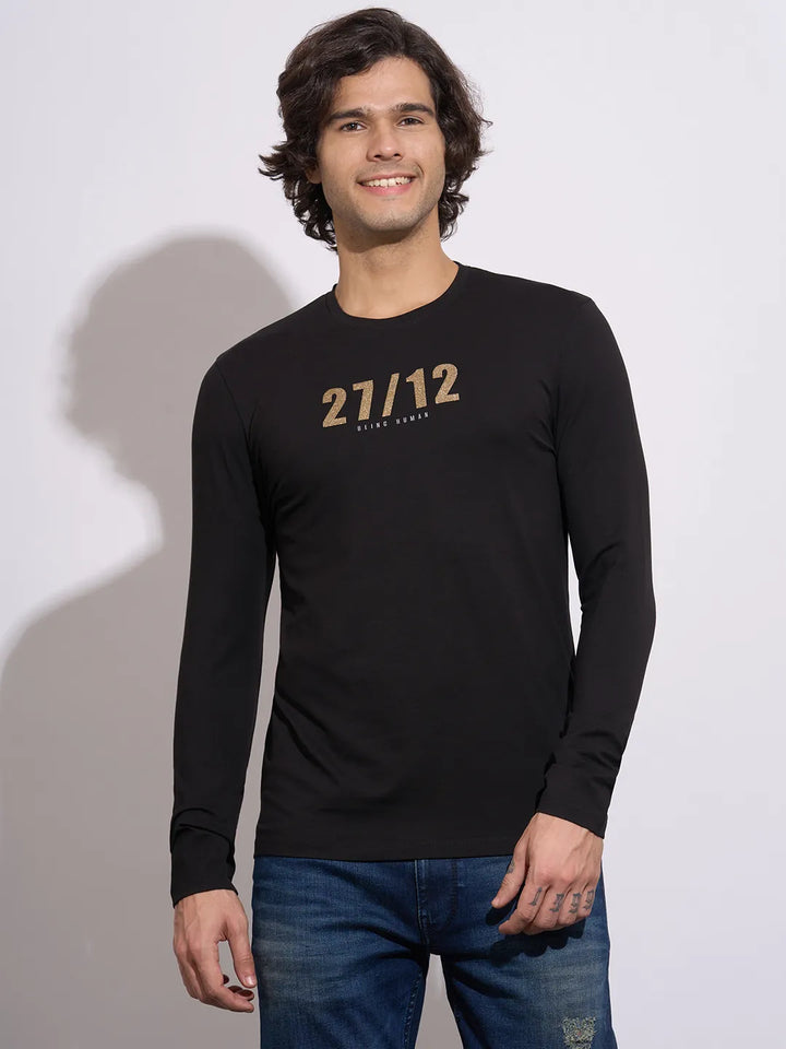 Black Moderno Fit Round Neck Men's T-Shirt by Being Human Clothing