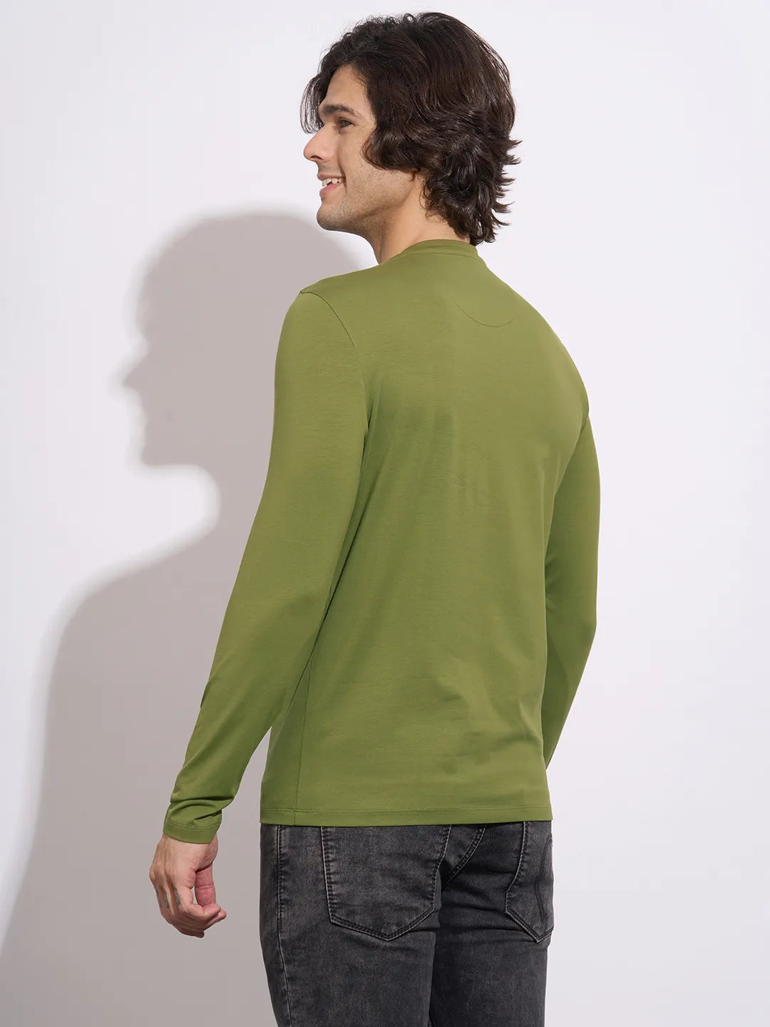 Men's Olive Typographic Print Crew Neck T-Shirt by Being Human Clothing