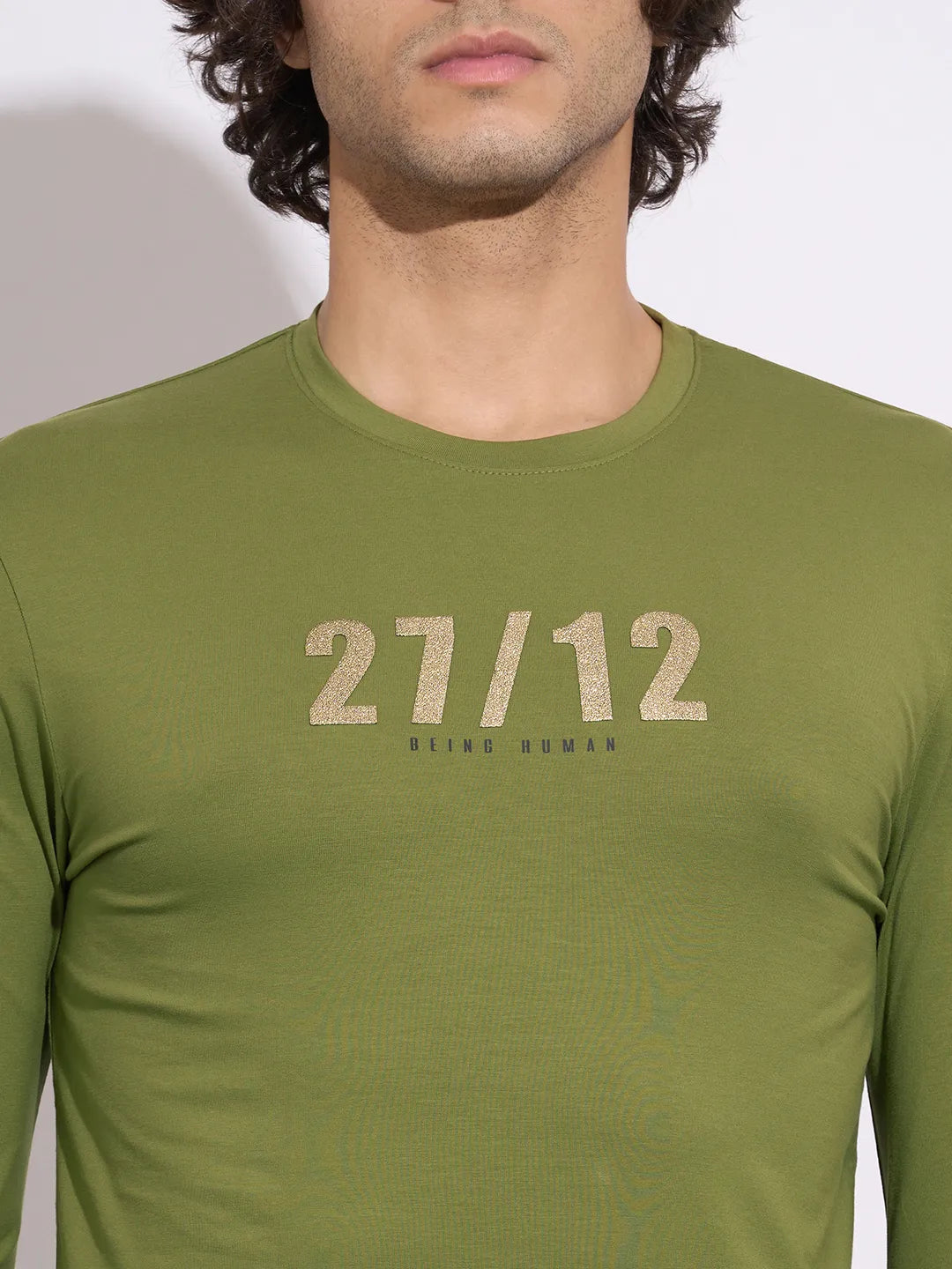 Men's Olive Typographic Print Crew Neck T-Shirt by Being Human Clothing