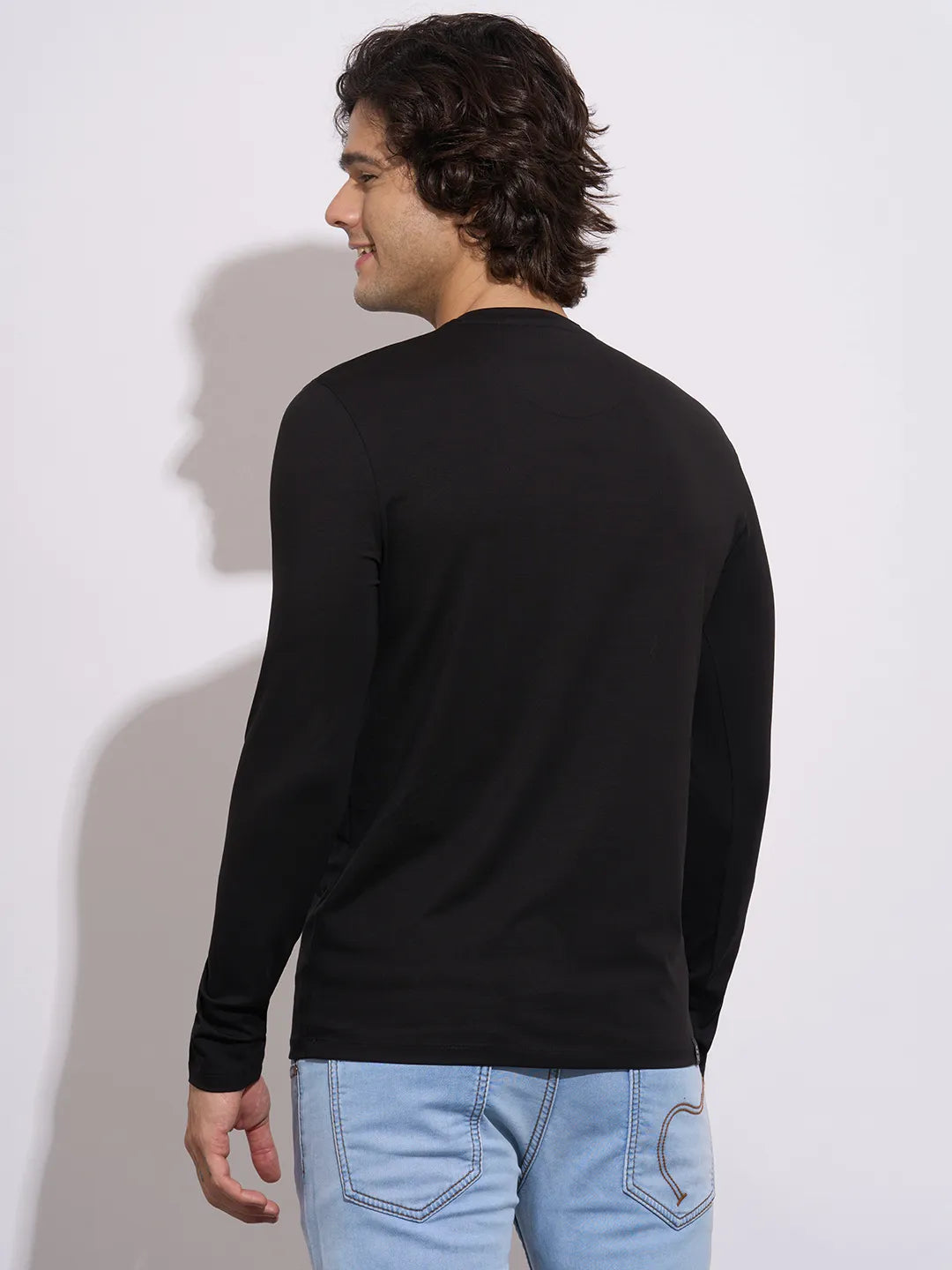 Being Human Men's Black Embellished  Logo Full Sleeve T-Shirt