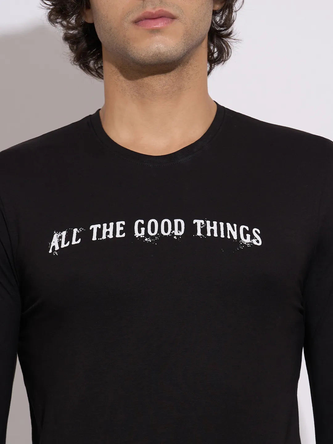 Men's Black Graphic Print Full Sleeve Crew Neck T-Shirt by Being Human Clothing