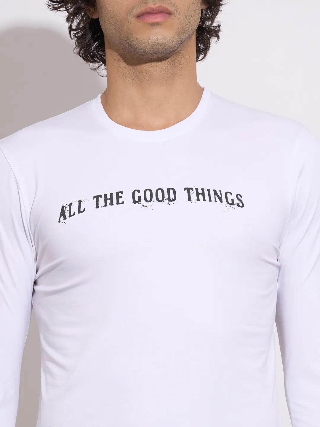 Men's White Graphic Print Full Sleeve Crew Neck T-Shirt by Being Human Clothing