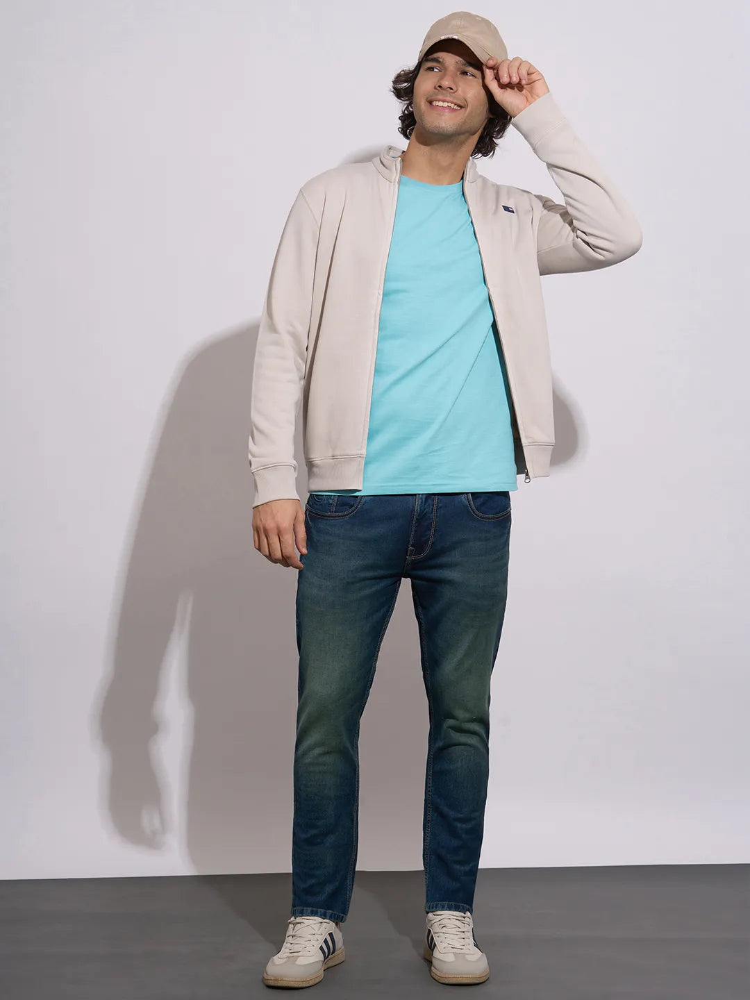 Being Human Men's Light Blue Embossed Full Sleeve T-Shirt