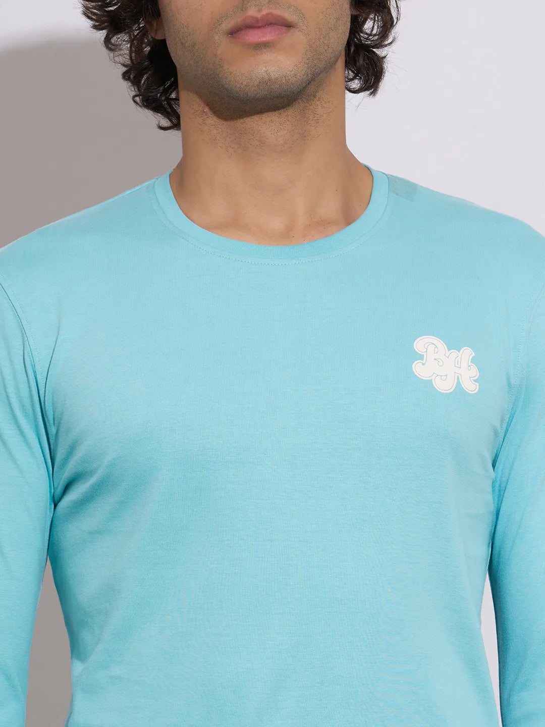 Being Human Men's Light Blue Embossed Full Sleeve T-Shirt