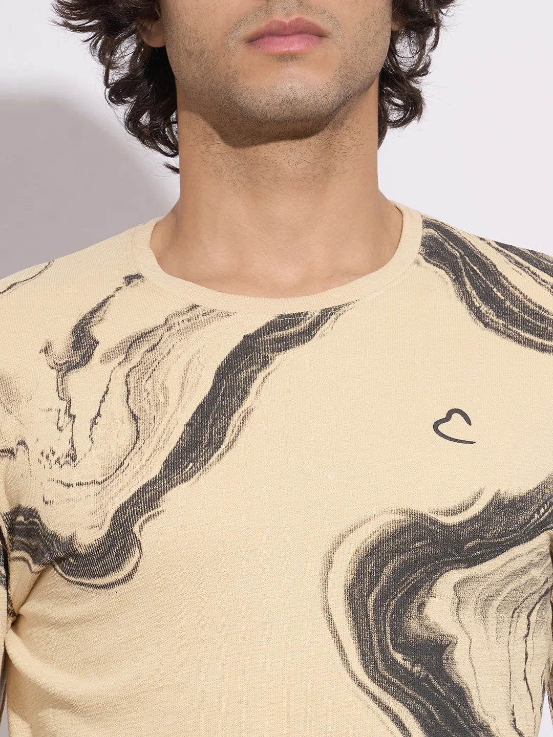 Being Human Men's Cream Abstract Full Sleeve Crew Neck T-Shirt