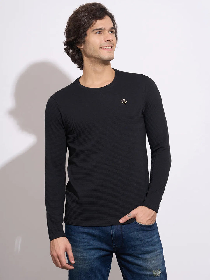 Black Moderno Fit Round Neck Men's T-Shirt by Being Human Clothing