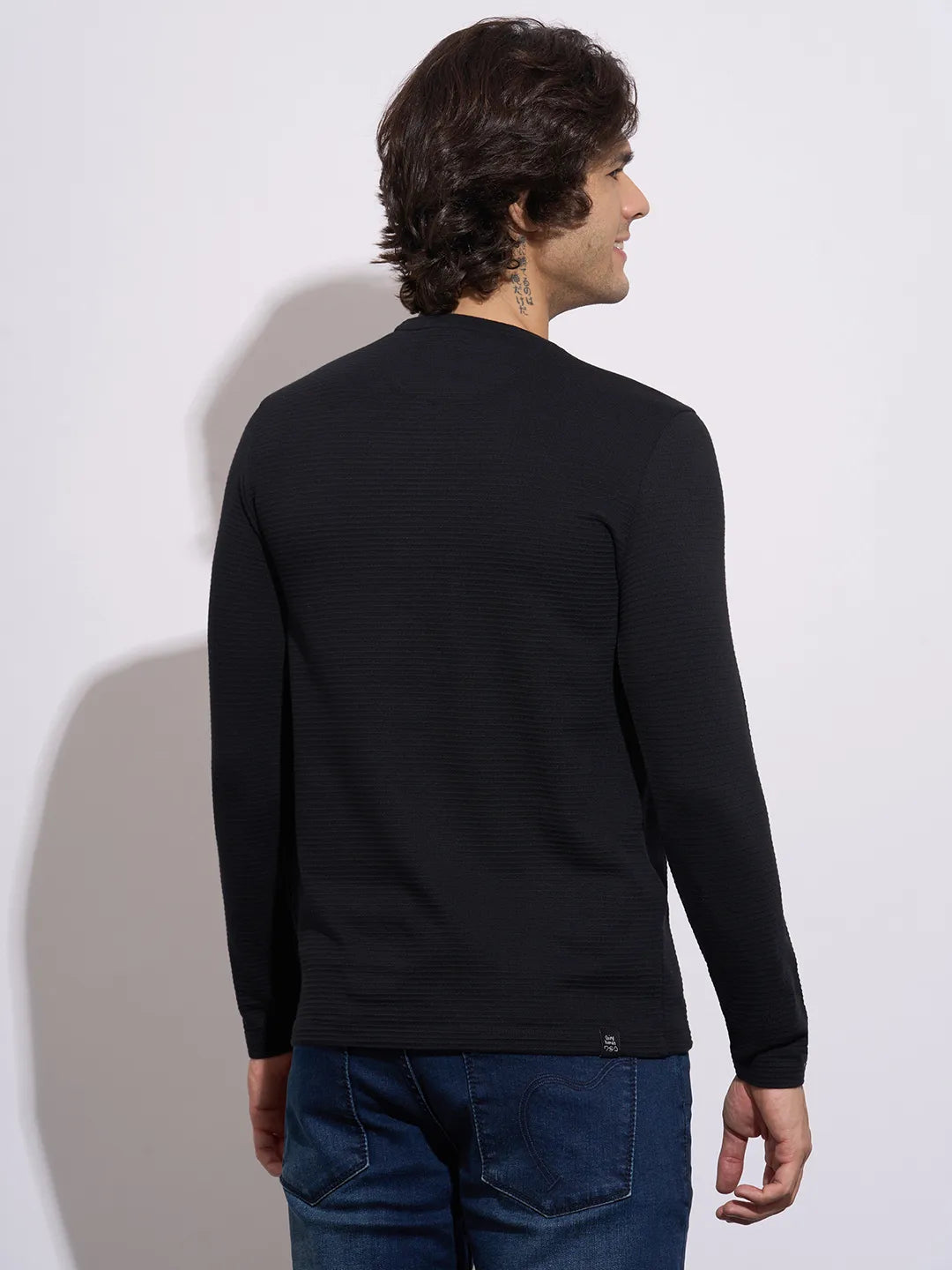 Being Human Men's Black Solid Crew Neck Full Sleeve T-Shirt