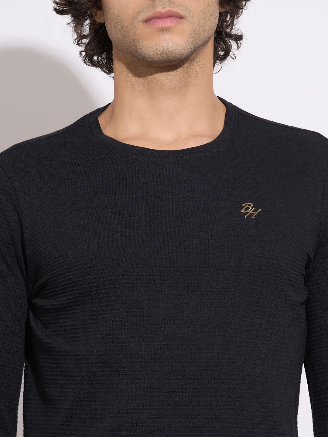 Being Human Men's Black Solid Crew Neck Full Sleeve T-Shirt