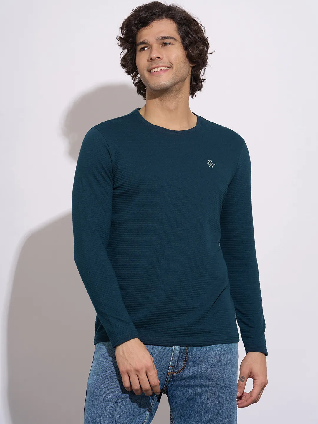 Being Human Men's Navy Crew Neck Full Sleeve T-Shirt