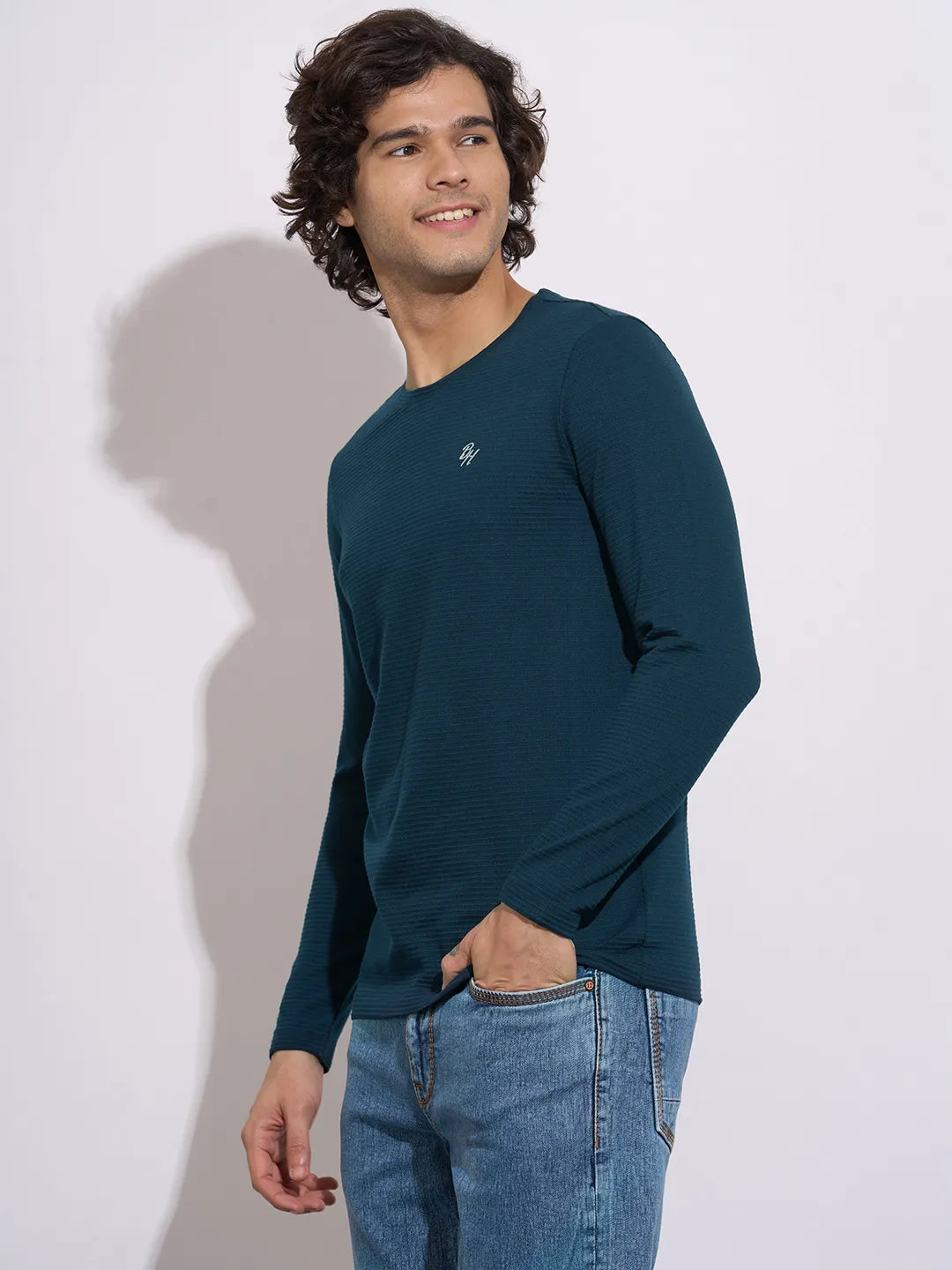 Being Human Men's Navy Crew Neck Full Sleeve T-Shirt