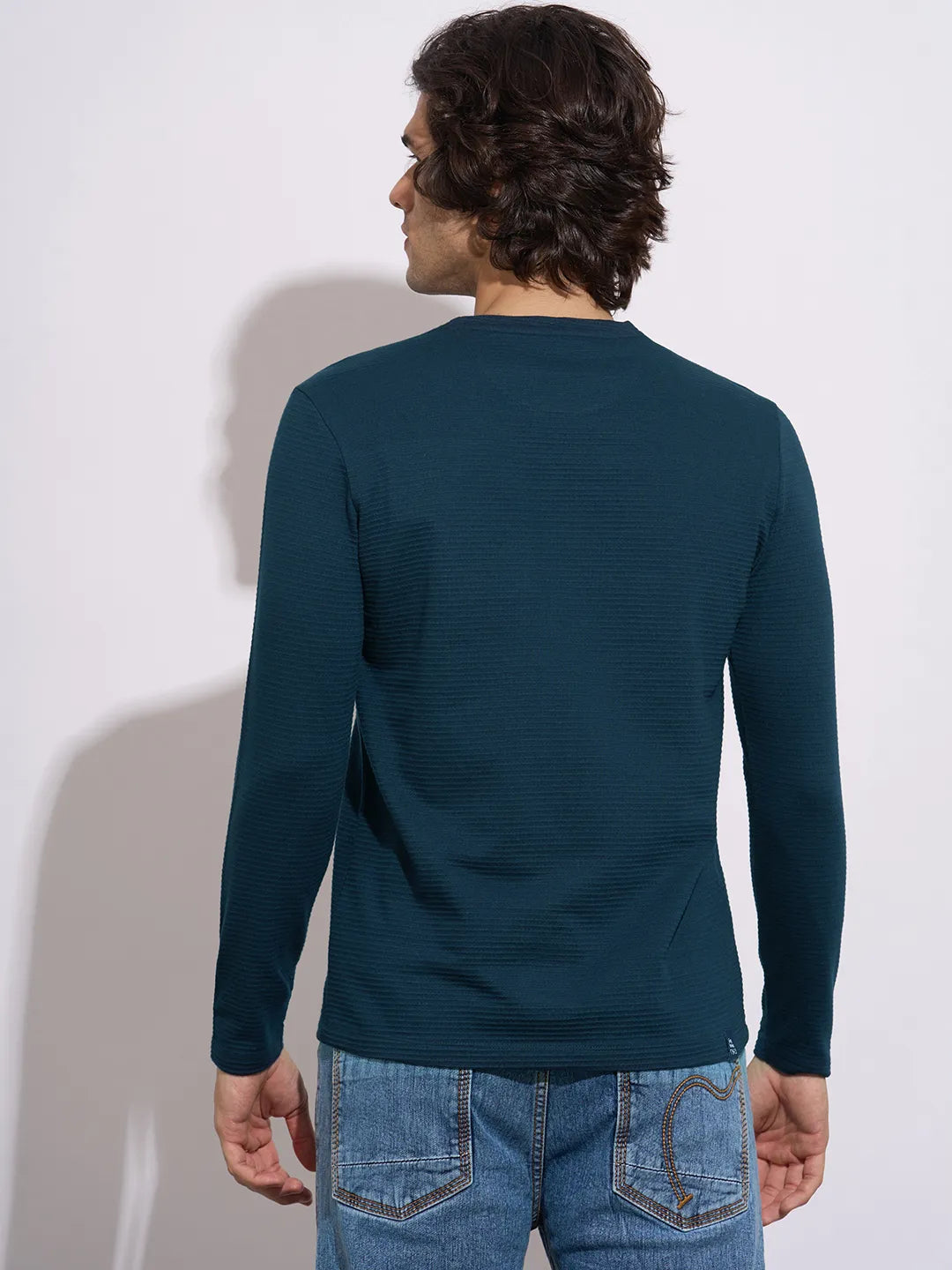 Being Human Men's Navy Crew Neck Full Sleeve T-Shirt