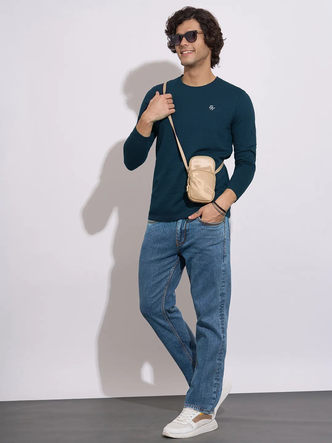 Being Human Men's Navy Crew Neck Full Sleeve T-Shirt