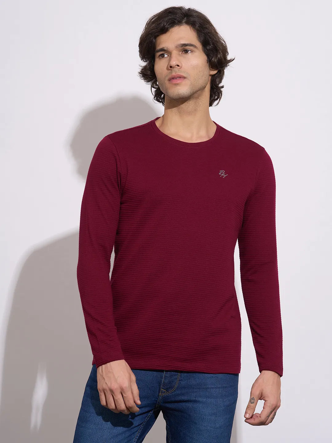 Being Human Men's Wine Crew Neck Full Sleeve T-Shirt
