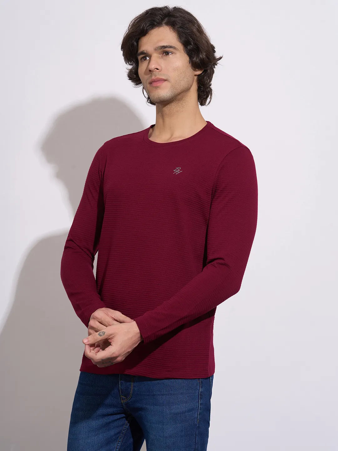 Being Human Men's Wine Crew Neck Full Sleeve T-Shirt