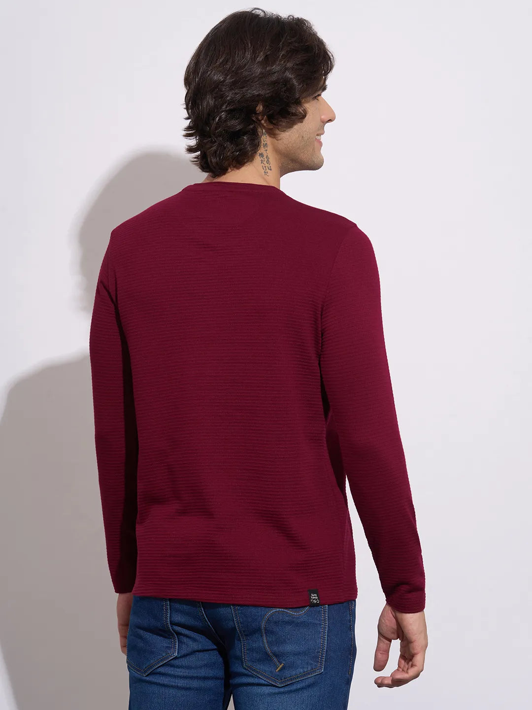 Being Human Men's Wine Crew Neck Full Sleeve T-Shirt