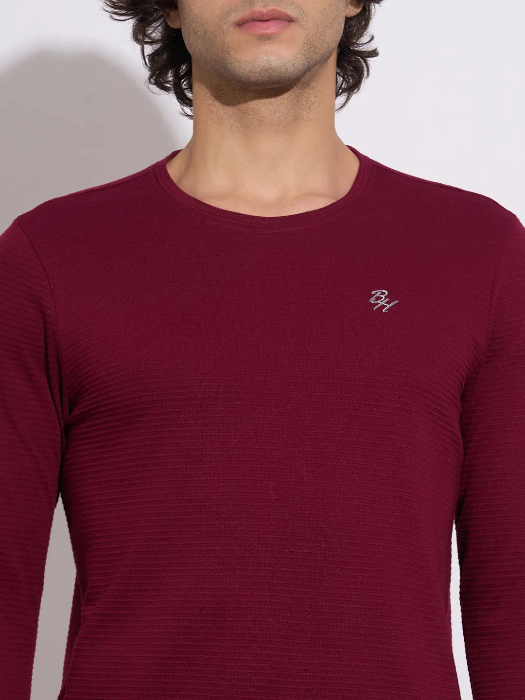Being Human Men's Wine Crew Neck Full Sleeve T-Shirt
