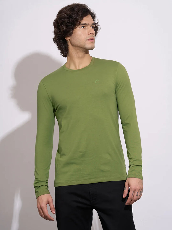 Olive Moderno Fit Round Neck Men's T-Shirt by Being Human Clothing