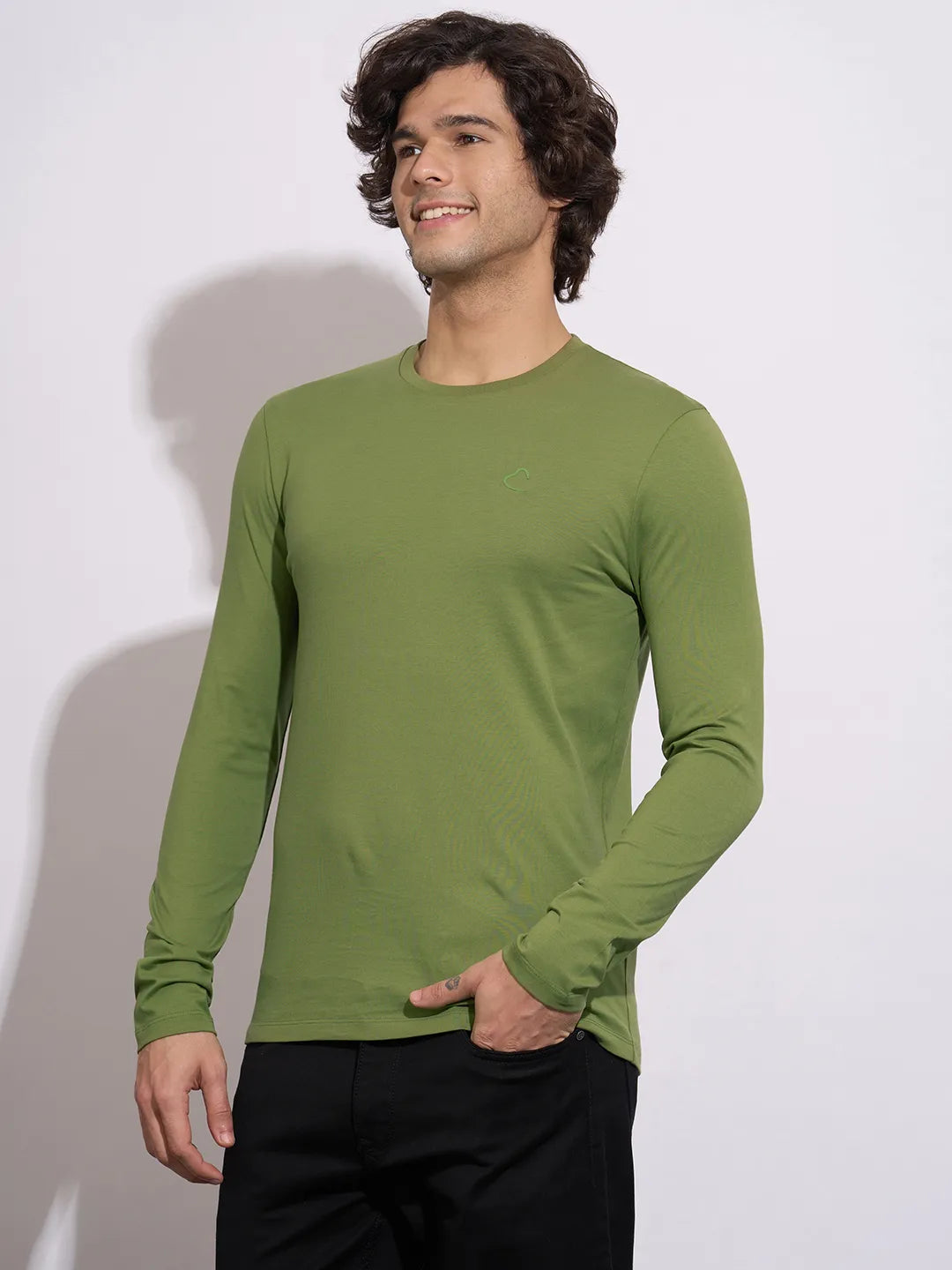 Being Human Men's Olive Crew Neck Full Sleeve T-Shirt