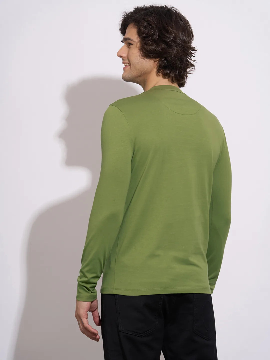 Being Human Men's Olive Crew Neck Full Sleeve T-Shirt