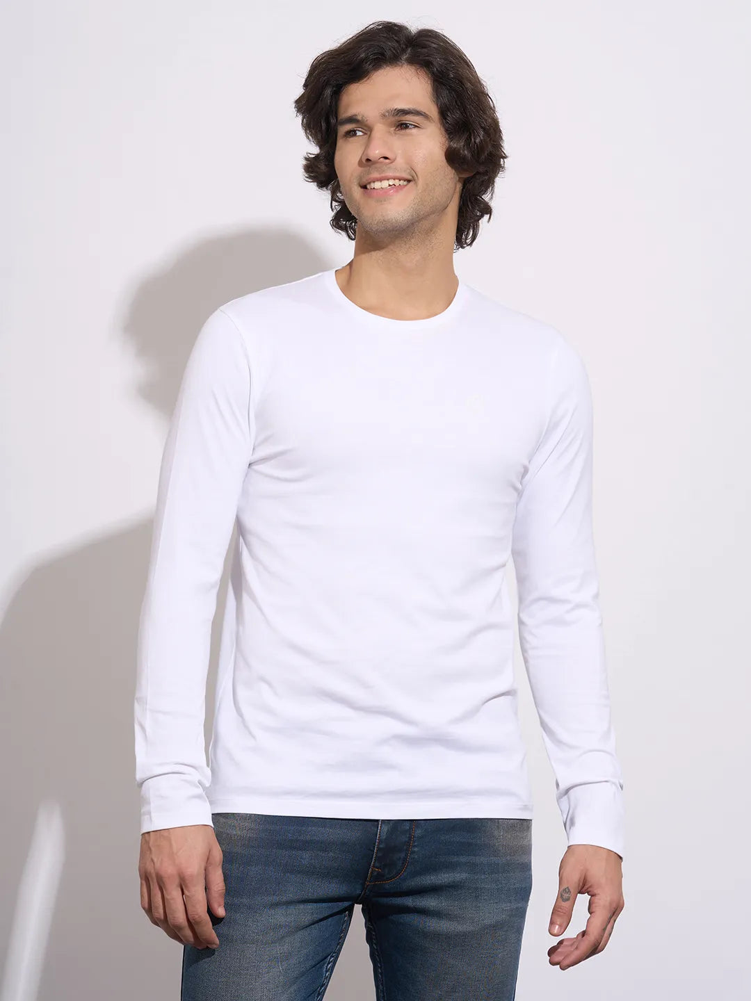 Being Human Men's White Crew Neck Full Sleeve T-Shirt