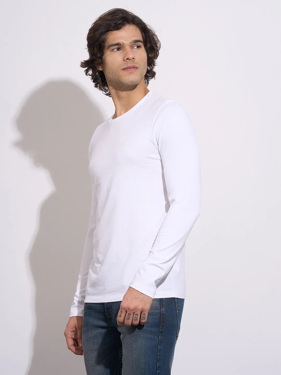 Being Human Men's White Crew Neck Full Sleeve T-Shirt