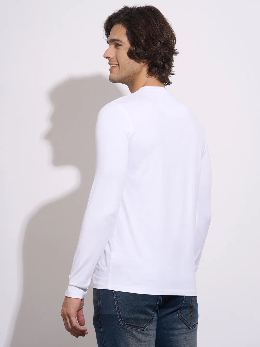 Being Human Men's White Crew Neck Full Sleeve T-Shirt