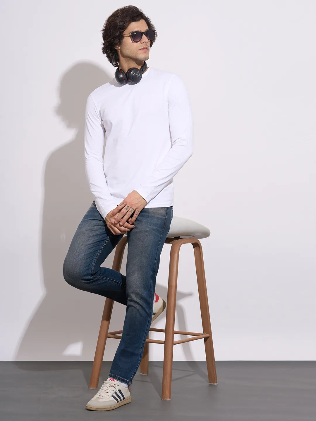 Being Human Men's White Crew Neck Full Sleeve T-Shirt