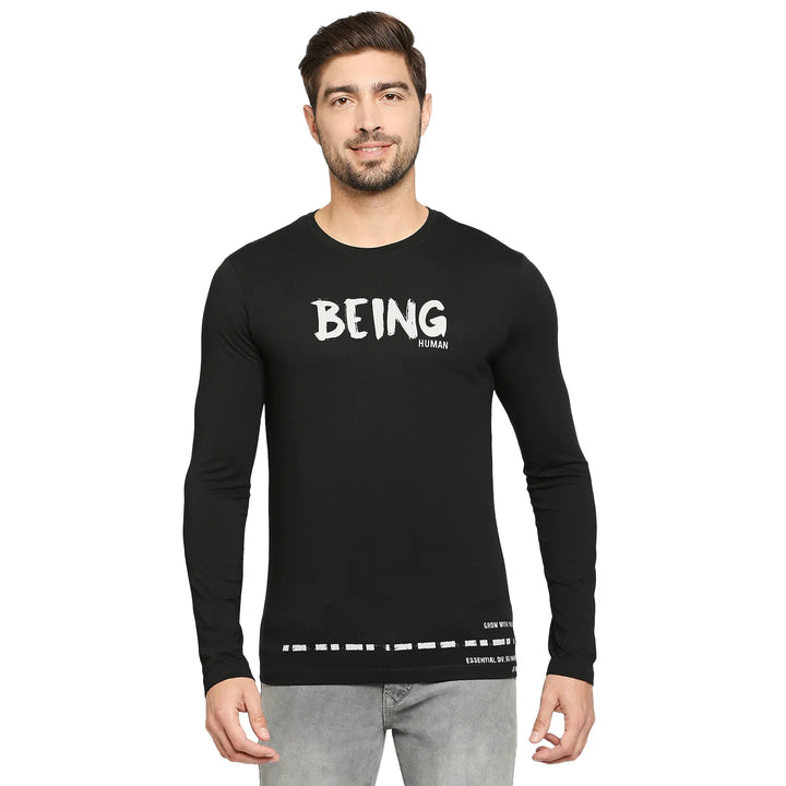 Black Regular Fit Men's Long Sleeves T-Shirt by Being Human Clothing