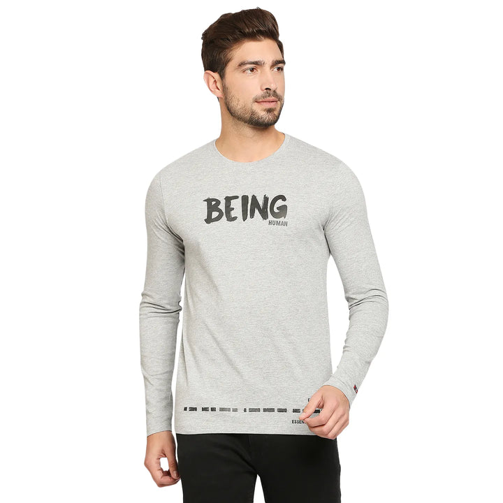 Grey Regular Fit Men's Long Sleeves T-Shirt by Being Human Clothing
