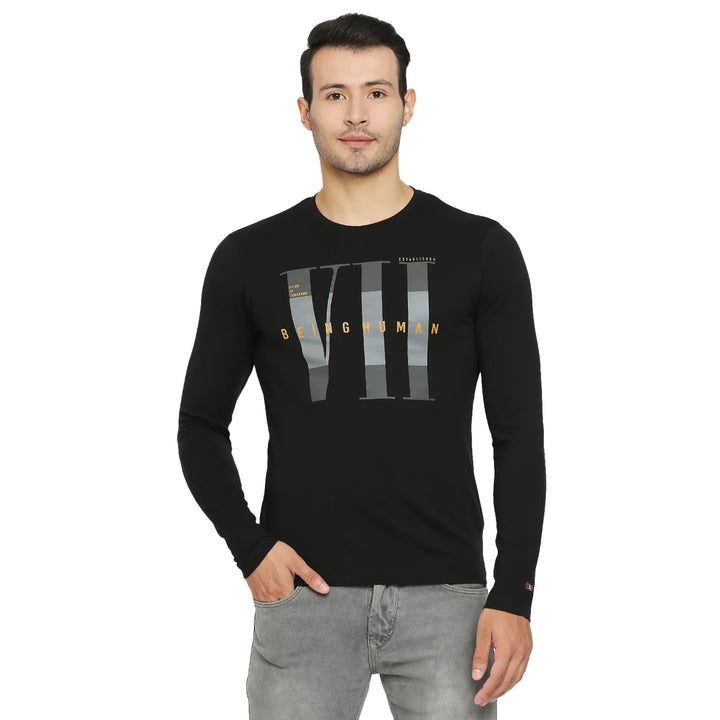 Black Regular Fit Men's Long Sleeves T-Shirt by Being Human Clothing