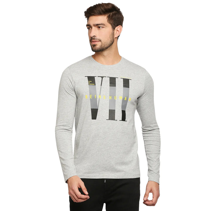Grey Regular Fit Men's Long Sleeves T-Shirt by Being Human Clothing