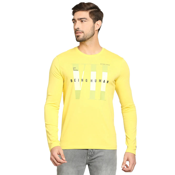 Yellow Graphic printed Men's Long Sleeves T-Shirt by Being Human Clothing