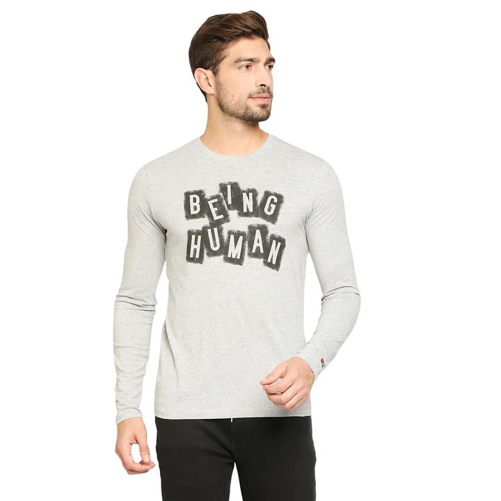 Grey Regular Fit Men's Long Sleeves T-Shirt by Being Human Clothing