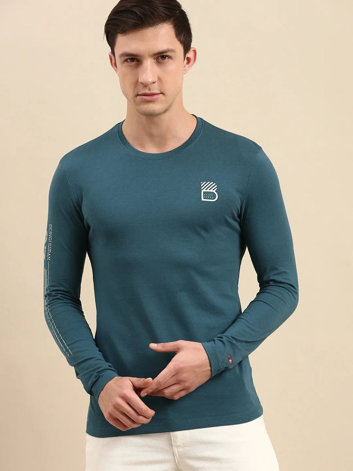 Teal Long Sleeves Men's T-Shirt by Being Human Clothing