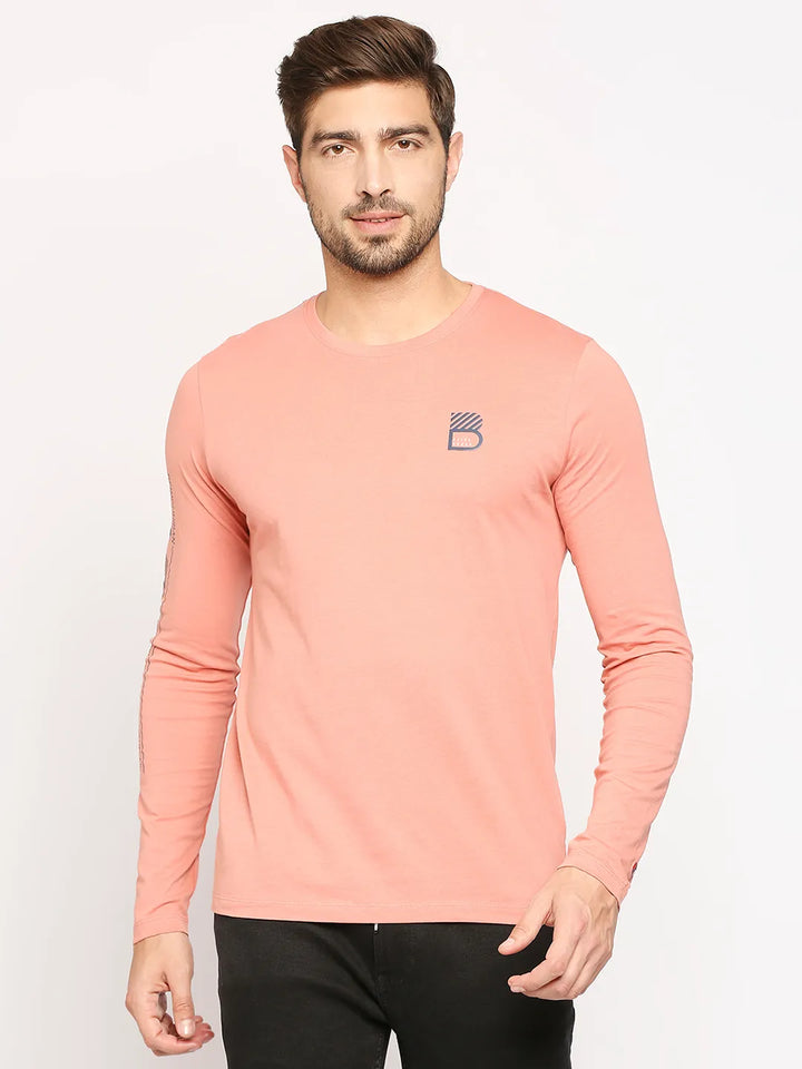 Pink Regular Fit Round Neck Men's T-Shirt by Being Human Clothing
