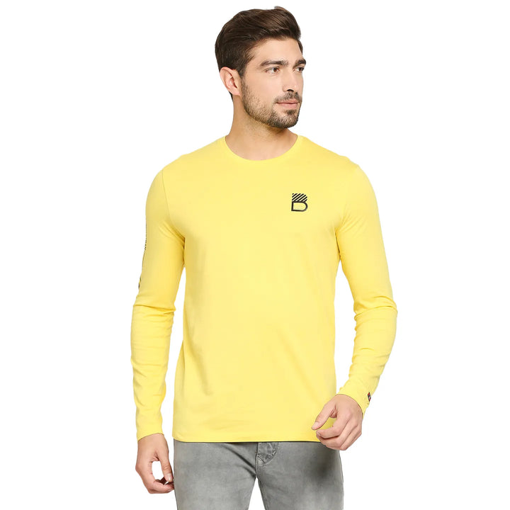 Yellow Chest print Men's Long Sleeves T-Shirt by Being Human Clothing