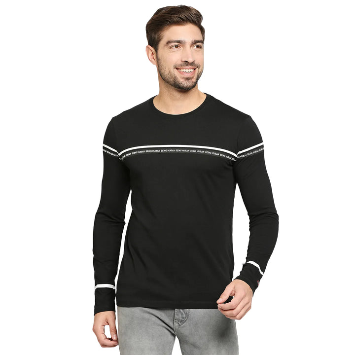 Black Regular Fit Men's Long Sleeves T-Shirt by Being Human Clothing